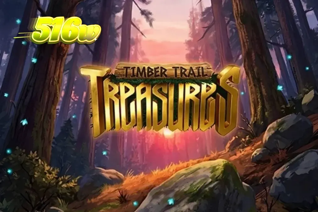 Cenário místico de floresta com símbolos de animais e runas brilhantes no slot Timber Trail Treasures